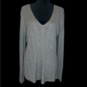Chico's Metallic Silver Knit Top Sweater Pullover Blouse Size 3 XL